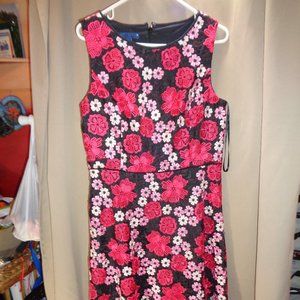 RSVP Talbots, black, red, pink flowered heavy lace over black inner lining